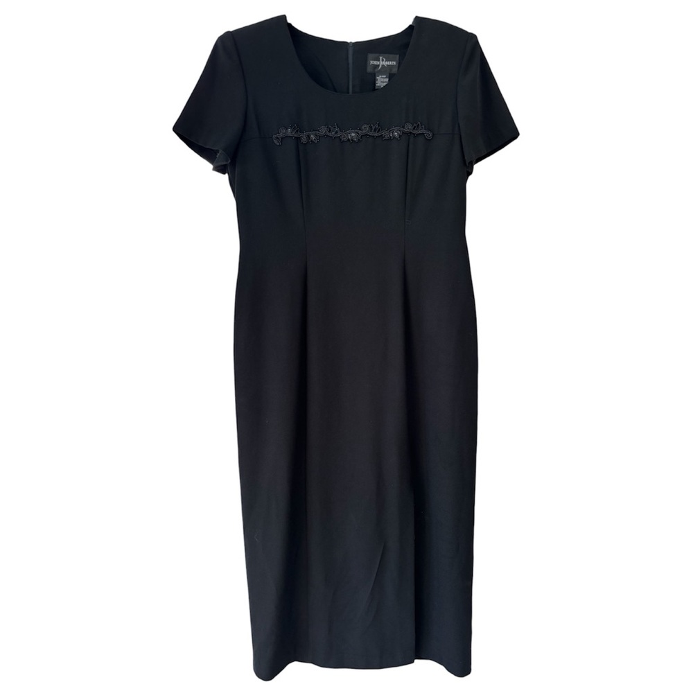 Vintage J Roberts Black Beaded Dress Formal Evening Cocktail 90s Maxi Size 14 - Picture 6 of 16
